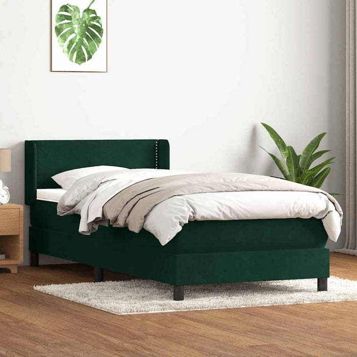 Pat box spring cu saltea, verde închis, 100x220 cm, catifea WALTI