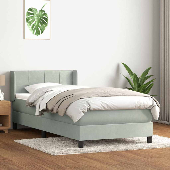 Pat box spring cu saltea, gri deschis, 80x210 cm, catifea - WALTI WALTI