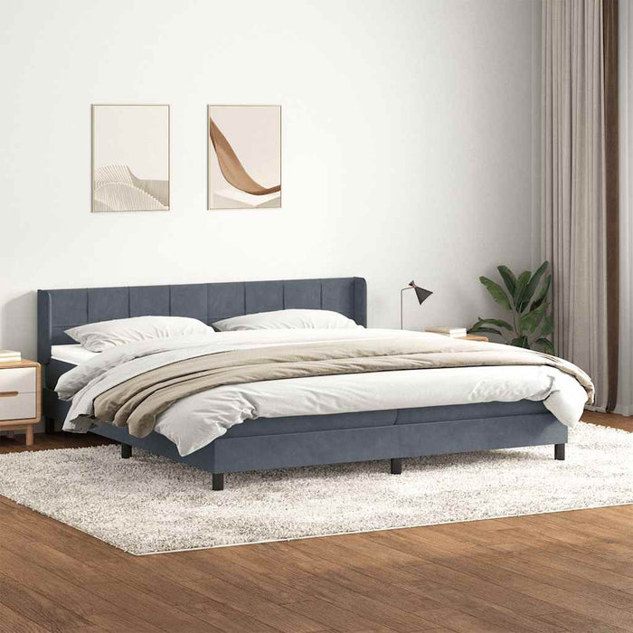 Pat box spring cu saltea, gri închis, 200x210 cm, catifea WALTI