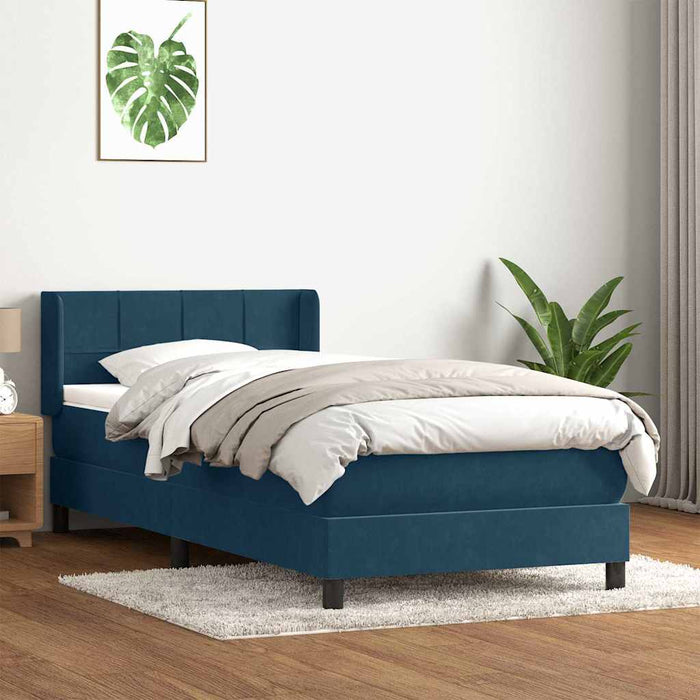 Pat box spring cu saltea, albastru închis, 80x220 cm, catifea - WALTI WALTI