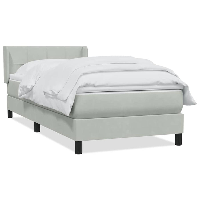 Pat box spring cu saltea, gri deschis, 90x220 cm, catifea - WALTI WALTI