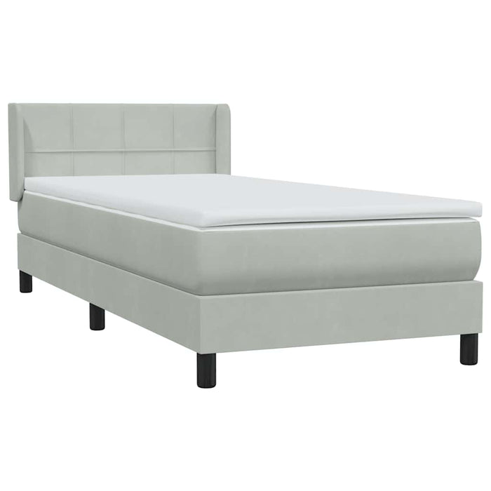 Pat box spring cu saltea, gri deschis, 90x220 cm, catifea - WALTI WALTI