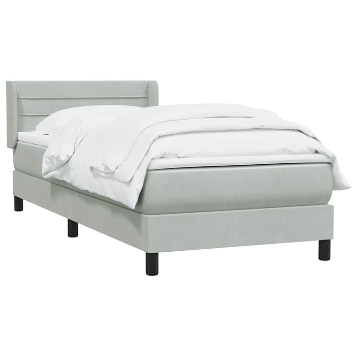 Pat box spring cu saltea, gri deschis, 80x210 cm, catifea WALTI
