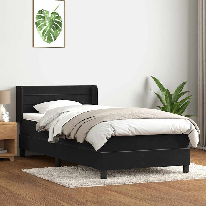 Pat box spring cu saltea, negru, 90x210 cm, catifea WALTI