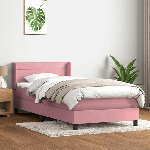 Pat box spring cu saltea, roz, 90x210 cm, catifea - WALTI WALTI