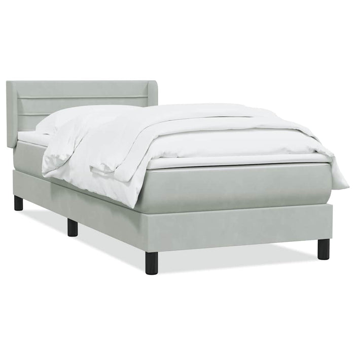 Pat box spring cu saltea, gri deschis, 80x220 cm, catifea WALTI