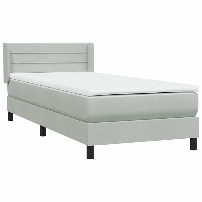 Pat box spring cu saltea, gri deschis, 80x220 cm, catifea WALTI