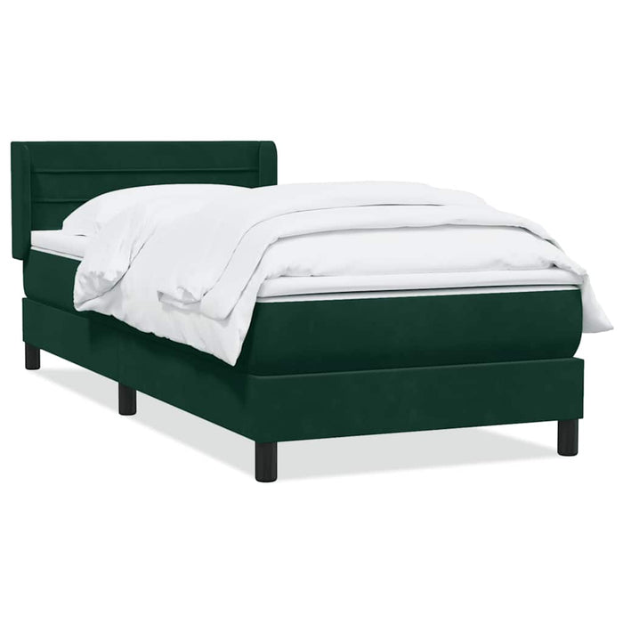 Pat box spring cu saltea, verde închis, 80x220 cm, catifea WALTI