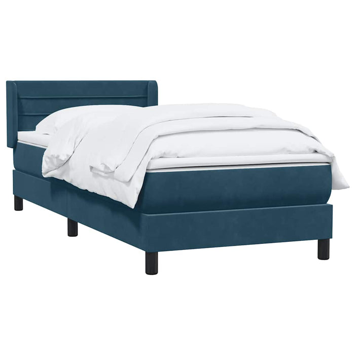 Pat box spring cu saltea, albastru închis, 80x220 cm, catifea WALTI