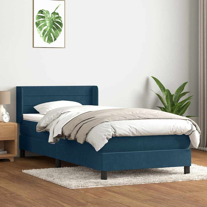 Pat box spring cu saltea, albastru închis, 80x220 cm, catifea WALTI