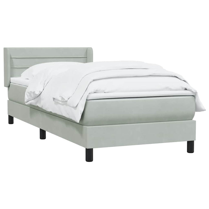 Pat box spring cu saltea, gri deschis, 90x220 cm, catifea - WALTI WALTI