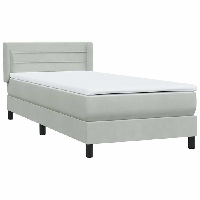 Pat box spring cu saltea, gri deschis, 90x220 cm, catifea - WALTI WALTI