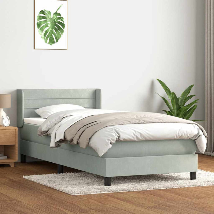 Pat box spring cu saltea, gri deschis, 90x220 cm, catifea - WALTI WALTI