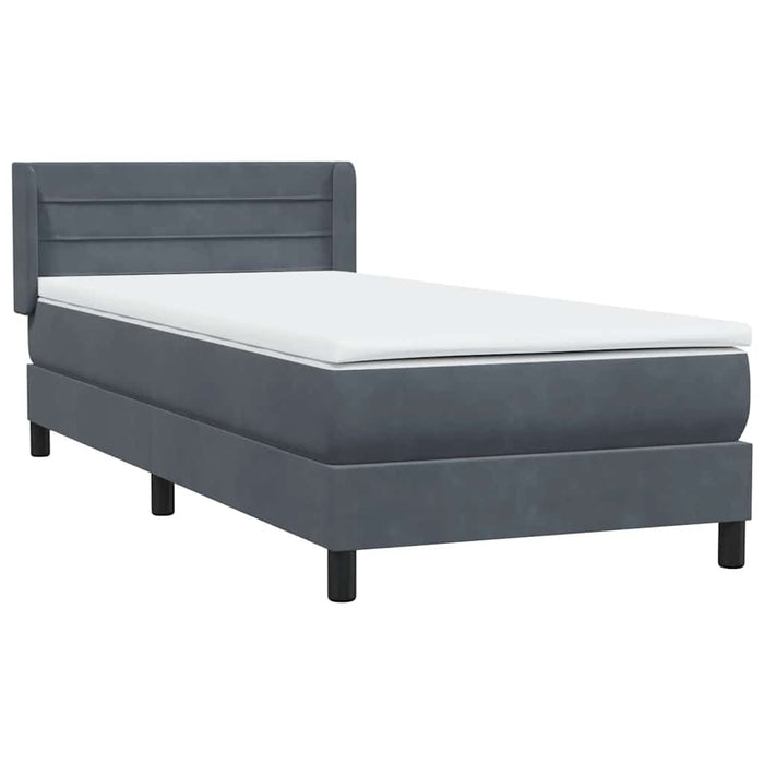 Pat box spring cu saltea, gri închis, 90x220 cm, catifea - WALTI WALTI