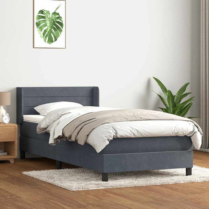 Pat box spring cu saltea, gri închis, 90x220 cm, catifea - WALTI WALTI