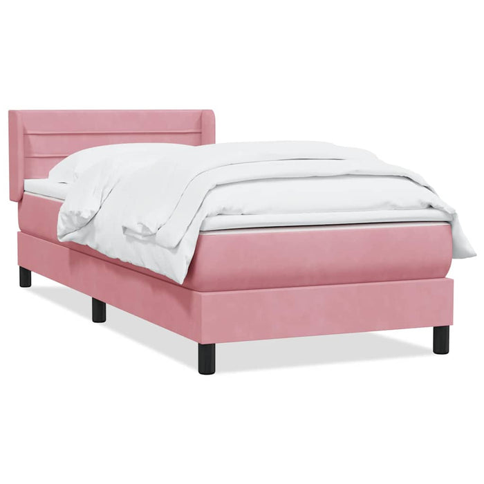 Pat box spring cu saltea, roz, 90x220 cm, catifea - WALTI WALTI