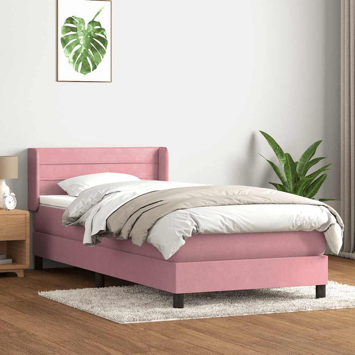 Pat box spring cu saltea, roz, 90x220 cm, catifea - WALTI WALTI