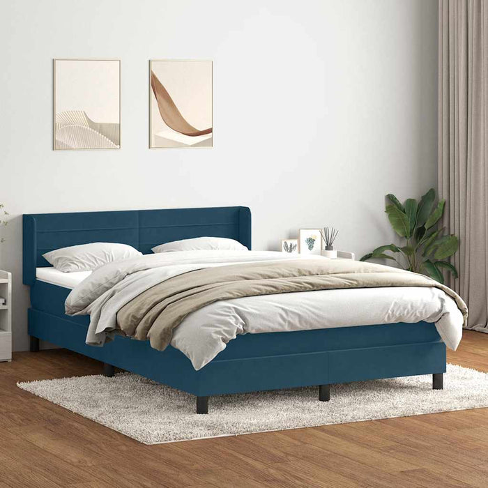 Pat box spring cu saltea, albastru închis, 160x220 cm, catifea WALTI