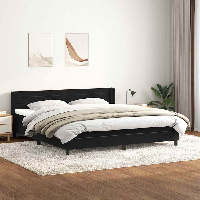 Pat box spring cu saltea, negru, 200x220 cm, catifea WALTI