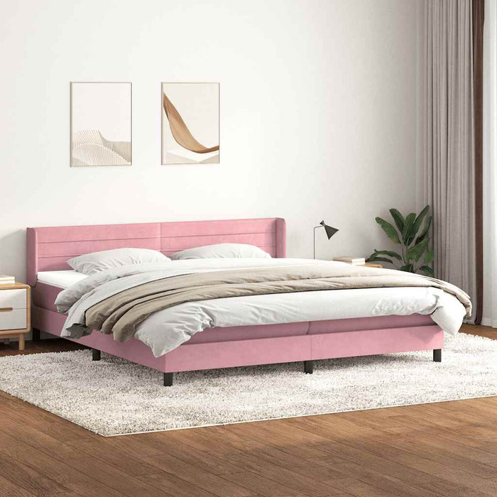 Pat box spring cu saltea, roz, 200x220 cm, catifea WALTI