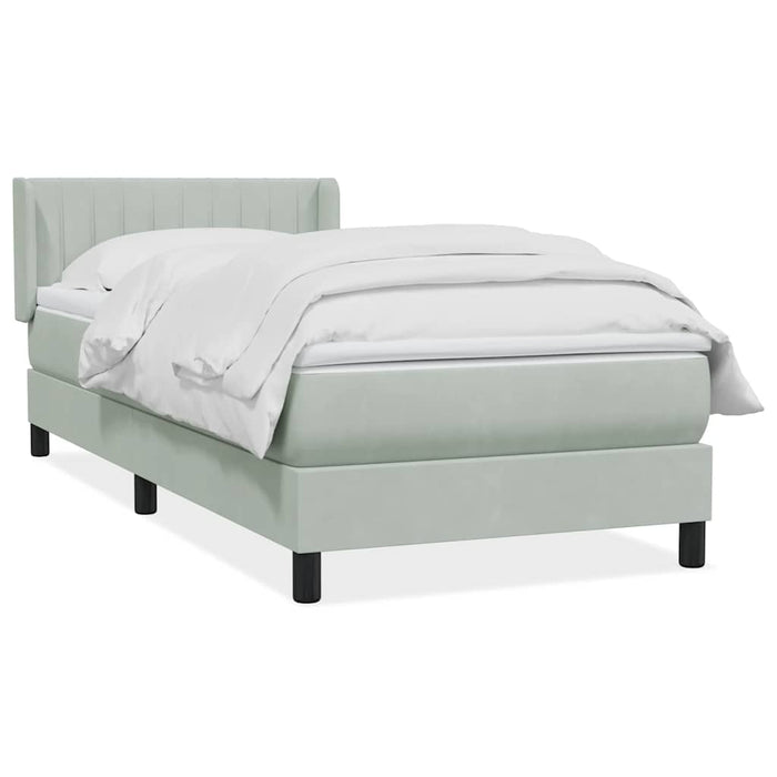 Pat box spring cu saltea, gri deschis, 80x210 cm, catifea WALTI