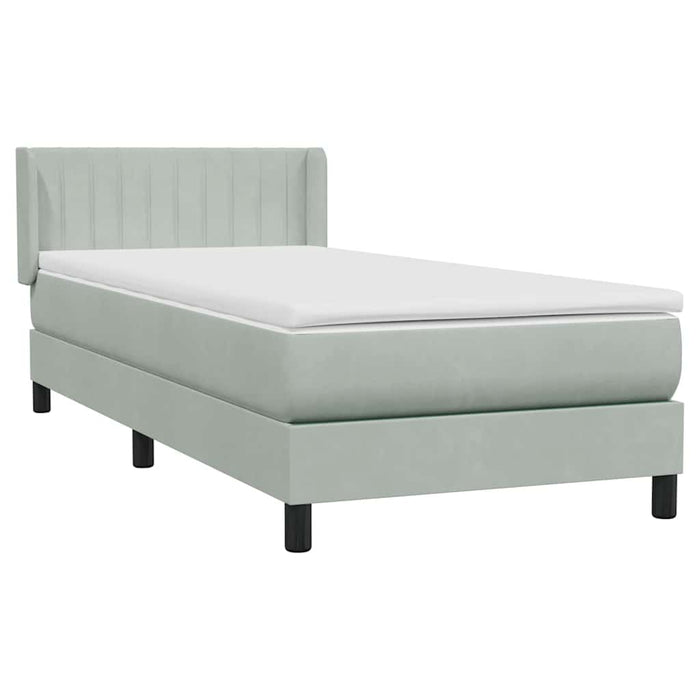 Pat box spring cu saltea, gri deschis, 80x210 cm, catifea WALTI