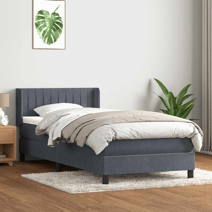 Pat box spring cu saltea, gri închis, 80x210 cm, catifea - WALTI WALTI