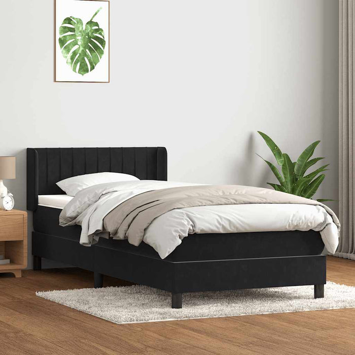 Pat box spring cu saltea, negru, 80x210 cm, catifea WALTI