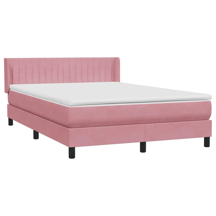 Pat box spring cu saltea, roz, 140x210 cm, catifea WALTI