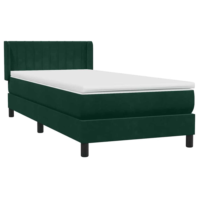 Pat box spring cu saltea, verde închis, 80x220 cm, catifea WALTI