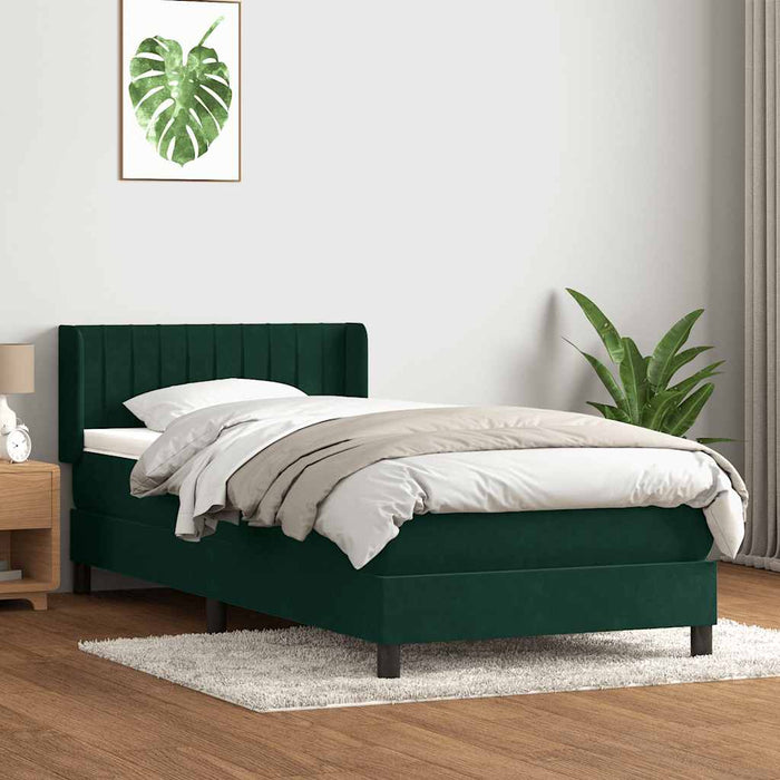Pat box spring cu saltea, verde închis, 80x220 cm, catifea WALTI