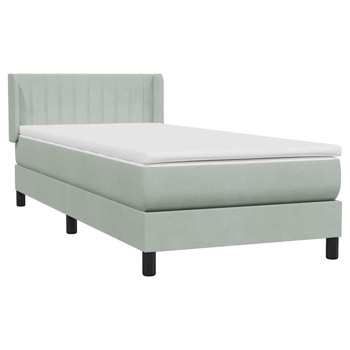 Pat box spring cu saltea, gri deschis, 90x220 cm, catifea - WALTI WALTI
