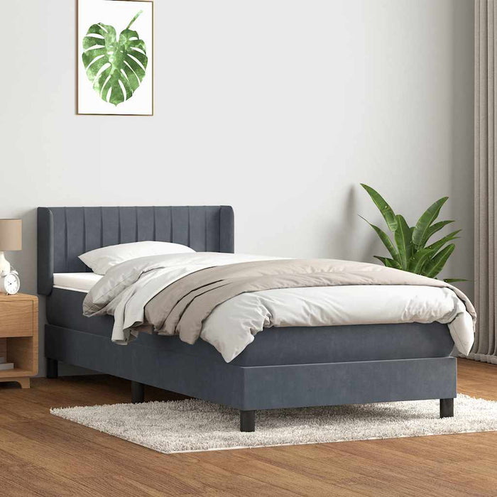 Pat box spring cu saltea, gri închis, 90x220 cm, catifea - WALTI WALTI