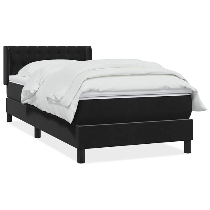 Pat box spring cu saltea, negru, 90x210 cm, catifea WALTI