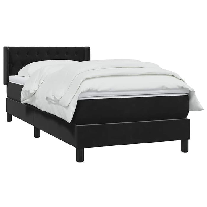 Pat box spring cu saltea, negru, 90x210 cm, catifea WALTI