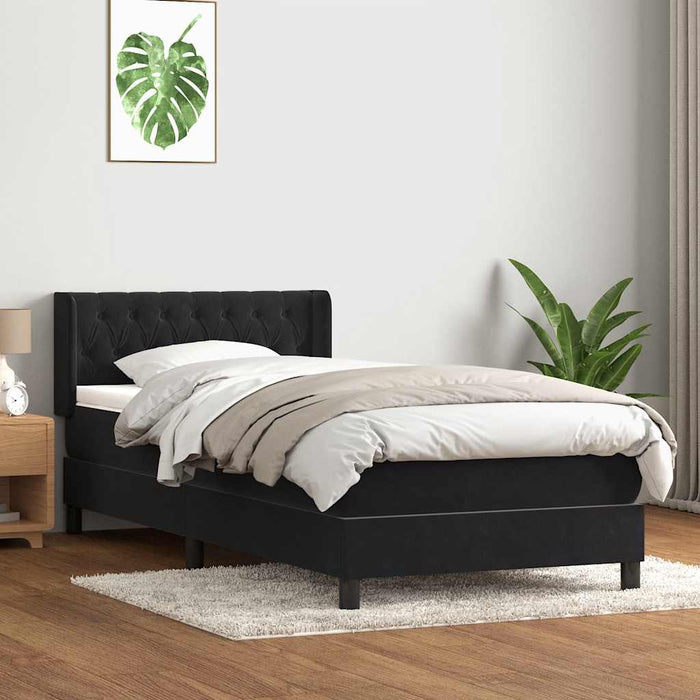 Pat box spring cu saltea, negru, 90x210 cm, catifea WALTI