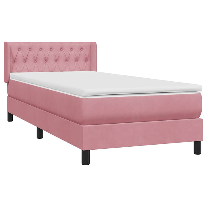 Pat box spring cu saltea, roz, 90x210 cm, catifea - WALTI WALTI