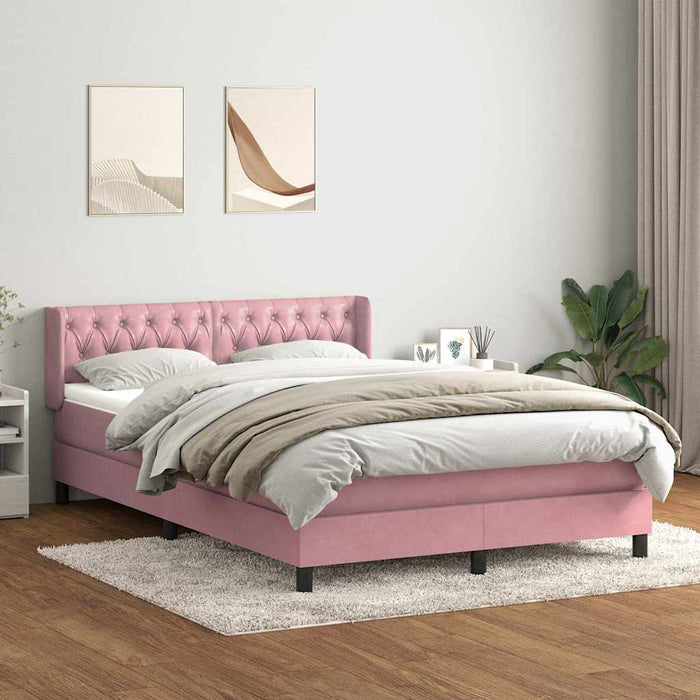 Pat box spring cu saltea, roz, 140x210 cm, catifea WALTI