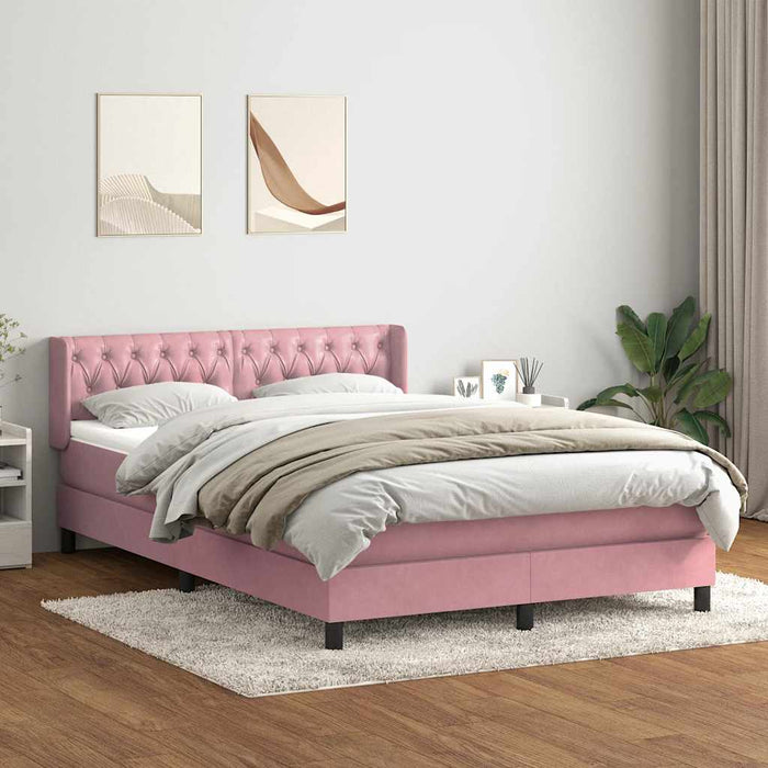 Pat box spring cu saltea, roz, 160x210 cm, catifea - WALTI WALTI