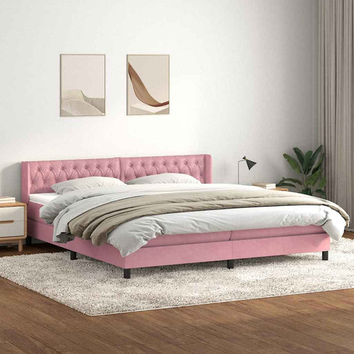 Pat box spring cu saltea, roz, 180x210 cm, catifea - WALTI WALTI