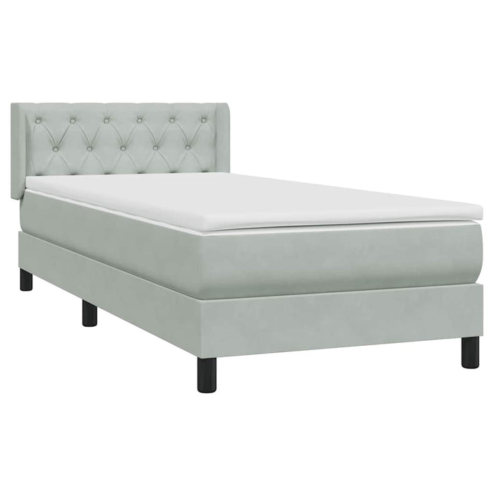 Pat box spring cu saltea, gri deschis, 80x220 cm, catifea WALTI