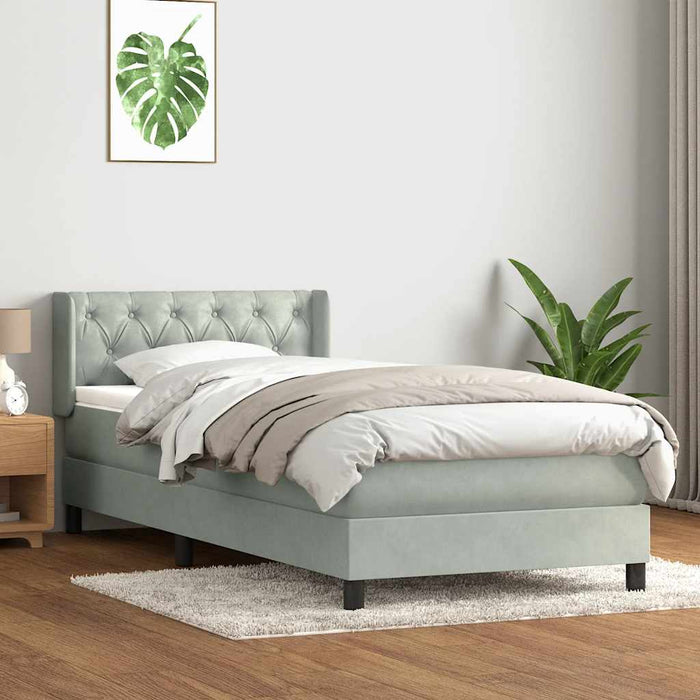 Pat box spring cu saltea, gri deschis, 80x220 cm, catifea WALTI
