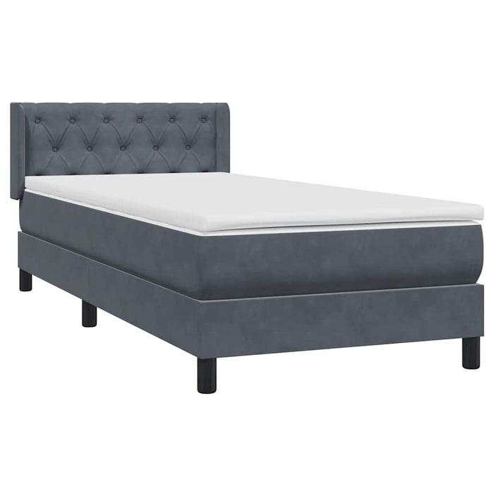 Pat box spring cu saltea, gri închis, 80x220 cm, catifea - WALTI WALTI