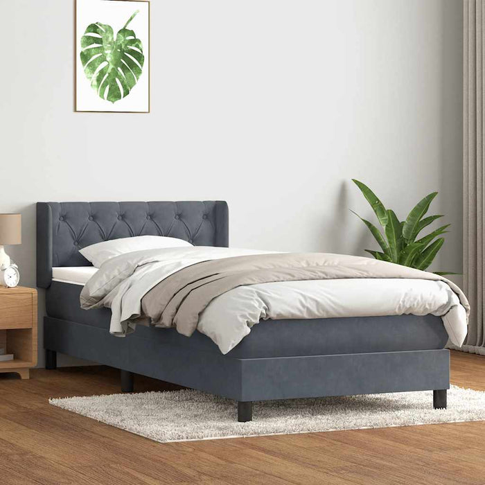 Pat box spring cu saltea, gri închis, 80x220 cm, catifea - WALTI WALTI