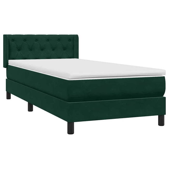 Pat box spring cu saltea, verde închis, 80x220 cm, catifea WALTI