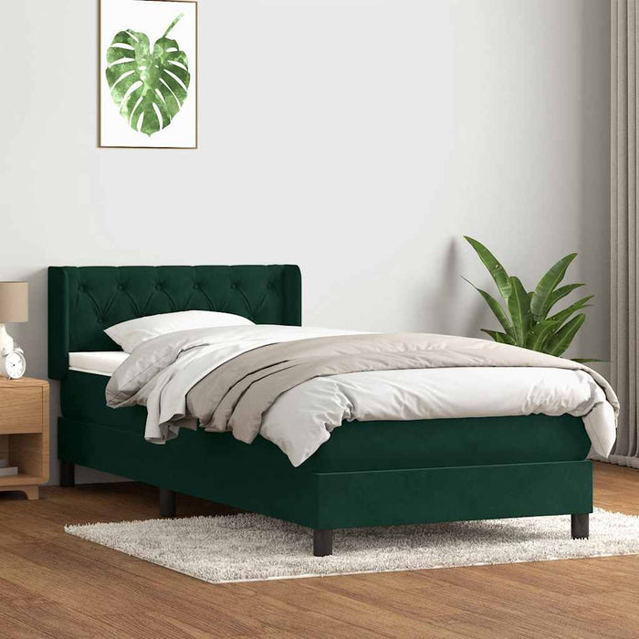 Pat box spring cu saltea, verde închis, 80x220 cm, catifea WALTI
