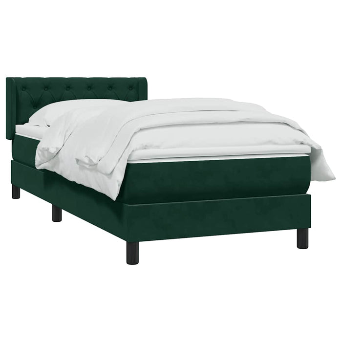 Pat box spring cu saltea, verde închis, 80x220 cm, catifea WALTI