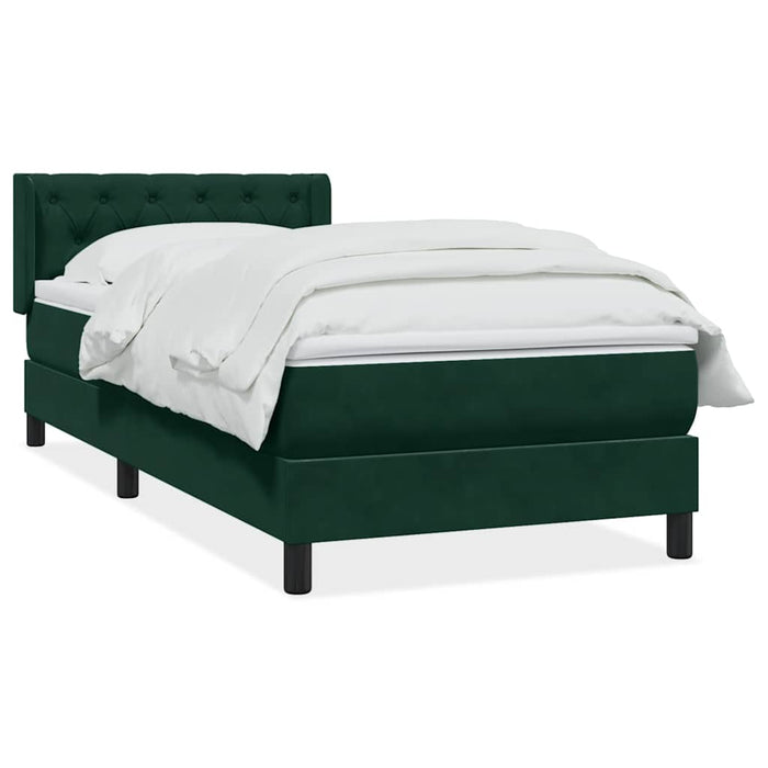 Pat box spring cu saltea, verde închis, 80x220 cm, catifea WALTI