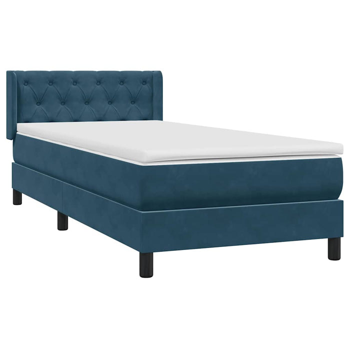 Pat box spring cu saltea, albastru închis, 80x220 cm, catifea WALTI