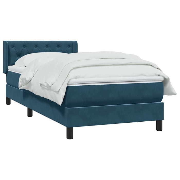 Pat box spring cu saltea, albastru închis, 80x220 cm, catifea WALTI